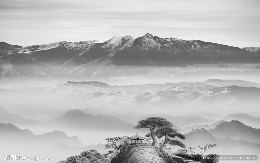 背景墙意境灰色山水 tIf分层