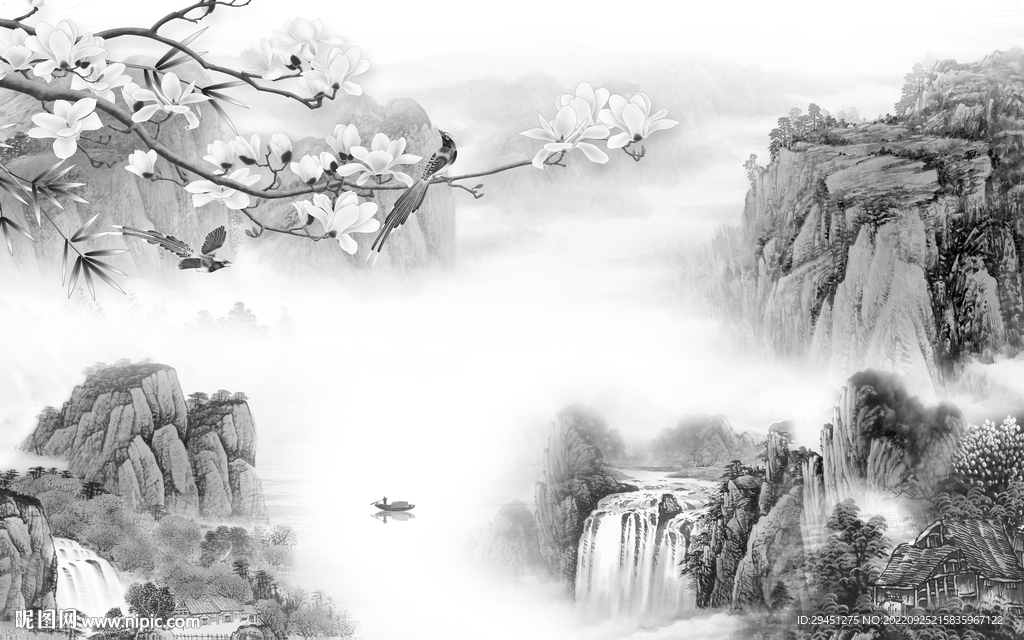 人气 意境灰色山水 tIf分层