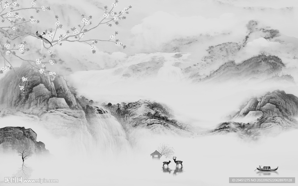 中式 意境灰色山水 tIf分层