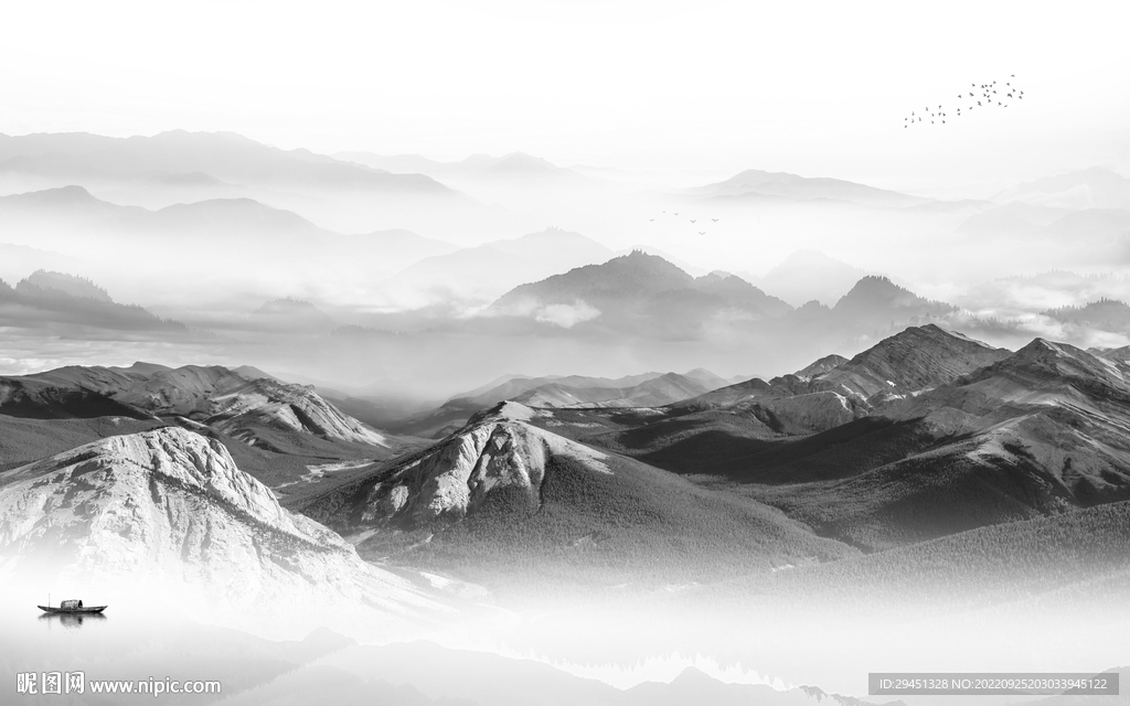 新款高雅灰山水画 Tif分层