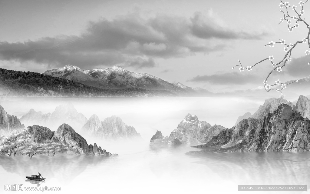 高档高雅灰山水画 Tif分层