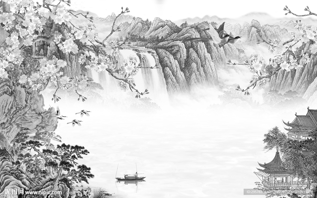 中式 新山水灰色画 TIF分层