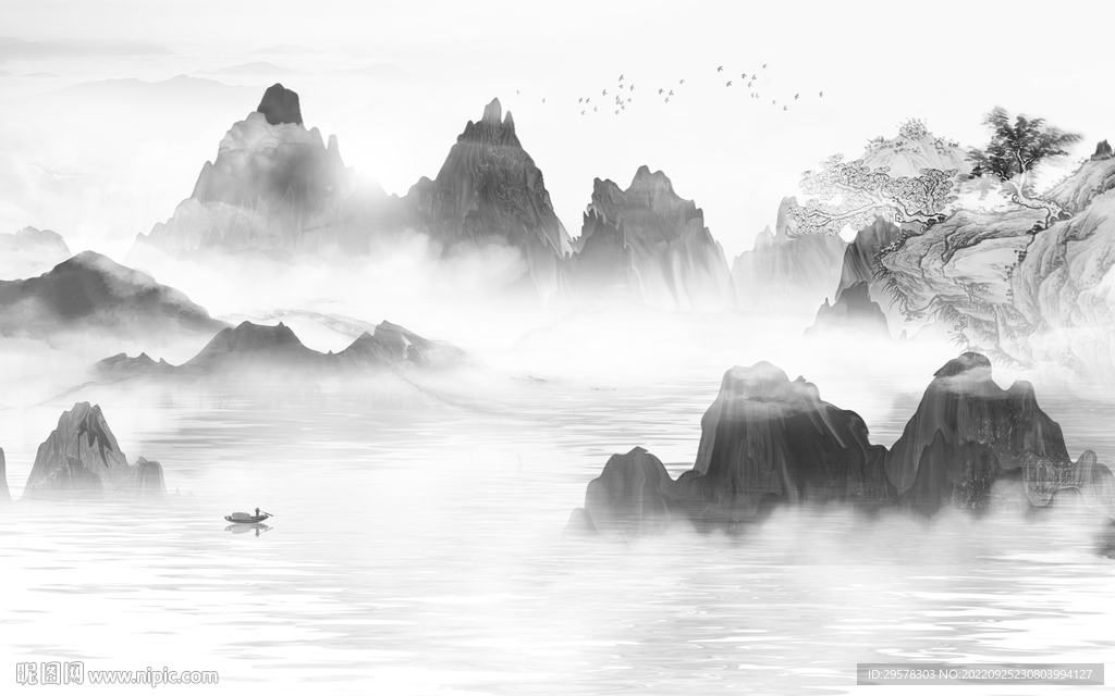 客厅新山水灰色画 TIF分层