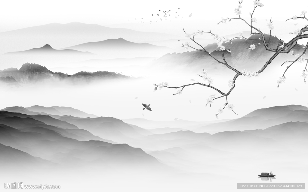 现代新山水灰色画 TIF分层