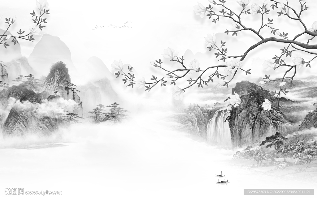 爆款新山水灰色画 TIF分层