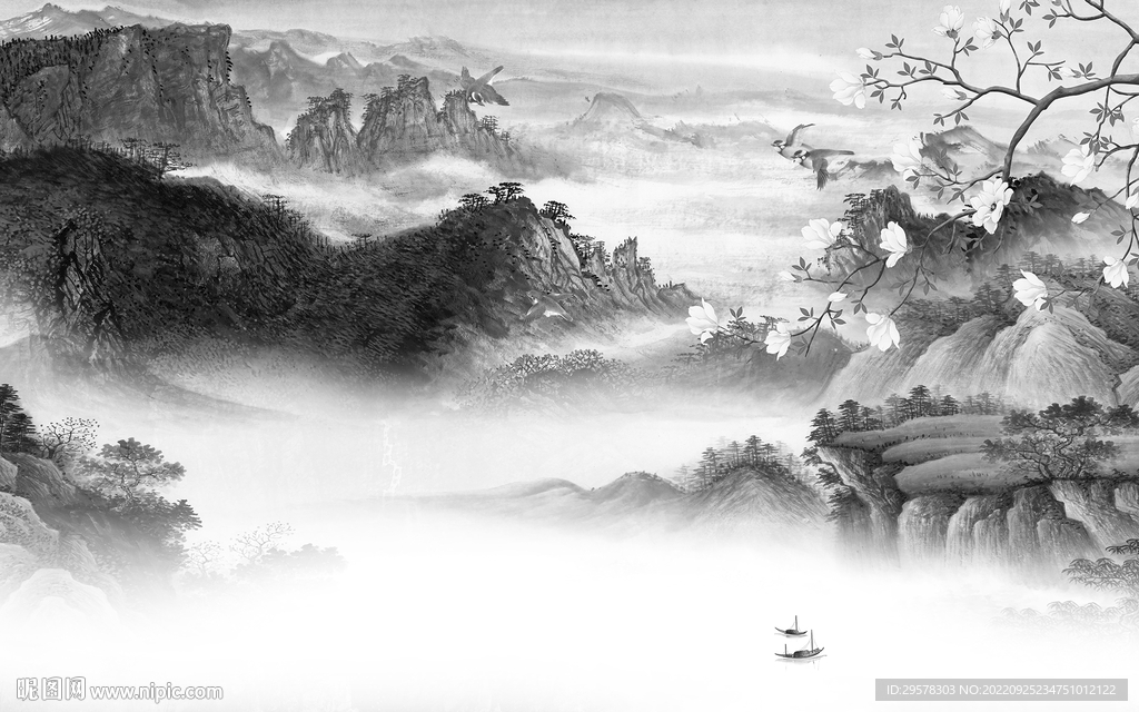 高清 新山水灰色画 TIF分层