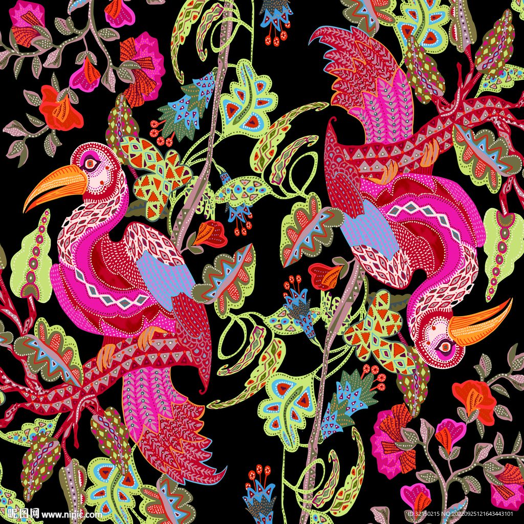 粉色 鸟数码印花