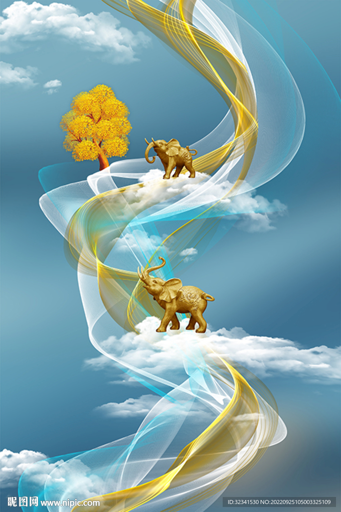 新中式山水石来运转大象装饰画