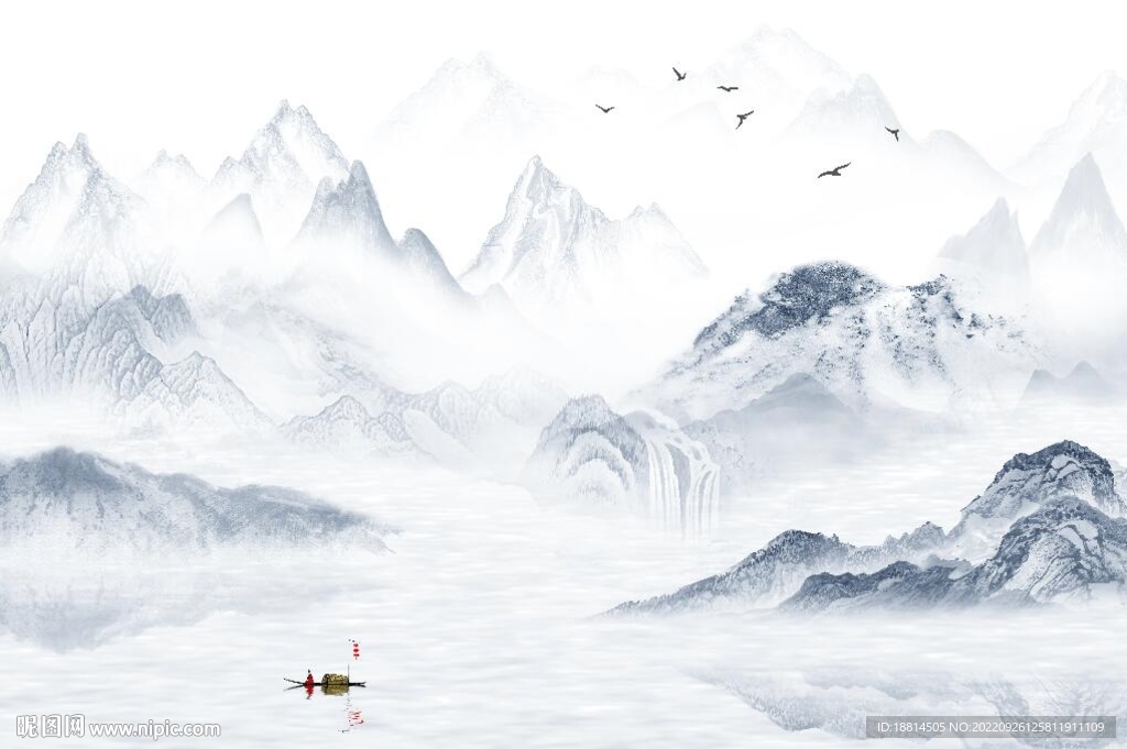 简约中式山水电视背景墙