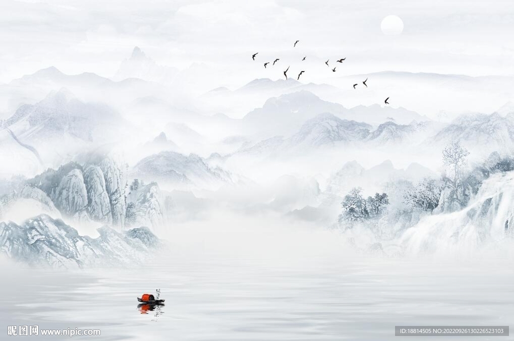 简约新中式山水背景墙