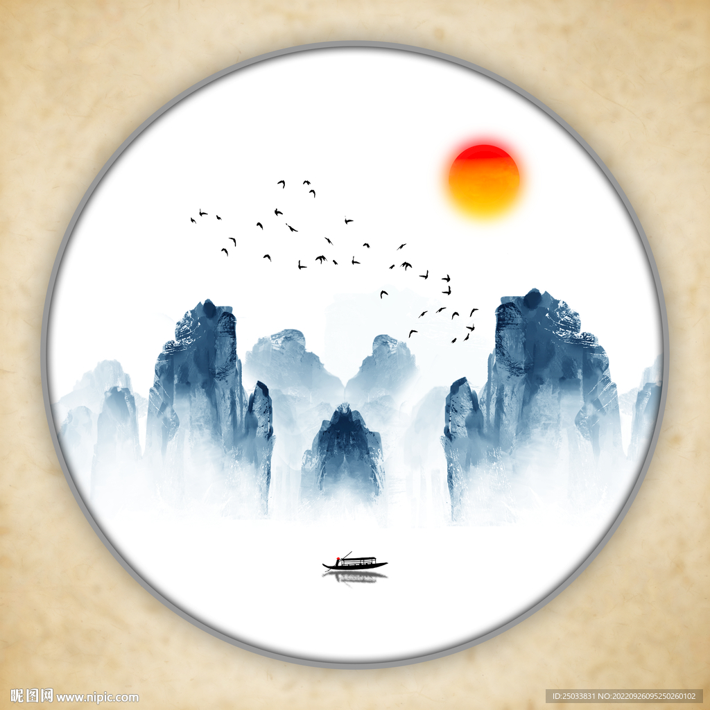   圆形禅意山水