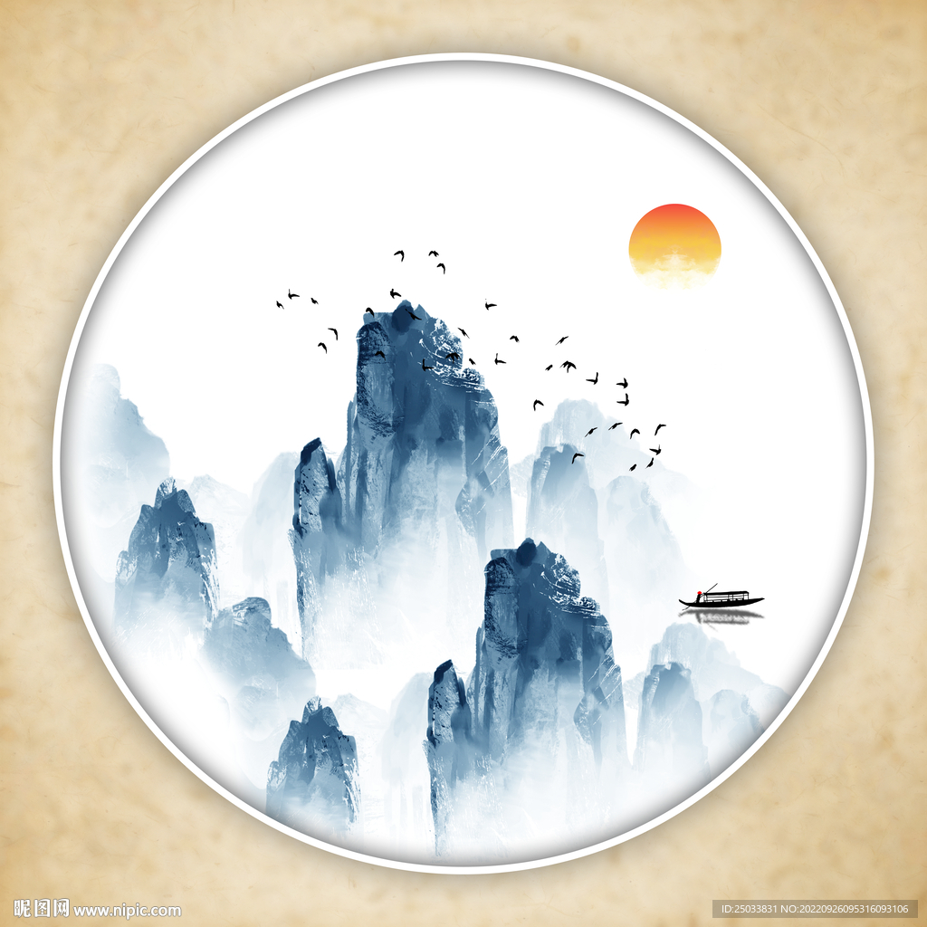  圆形禅意山水