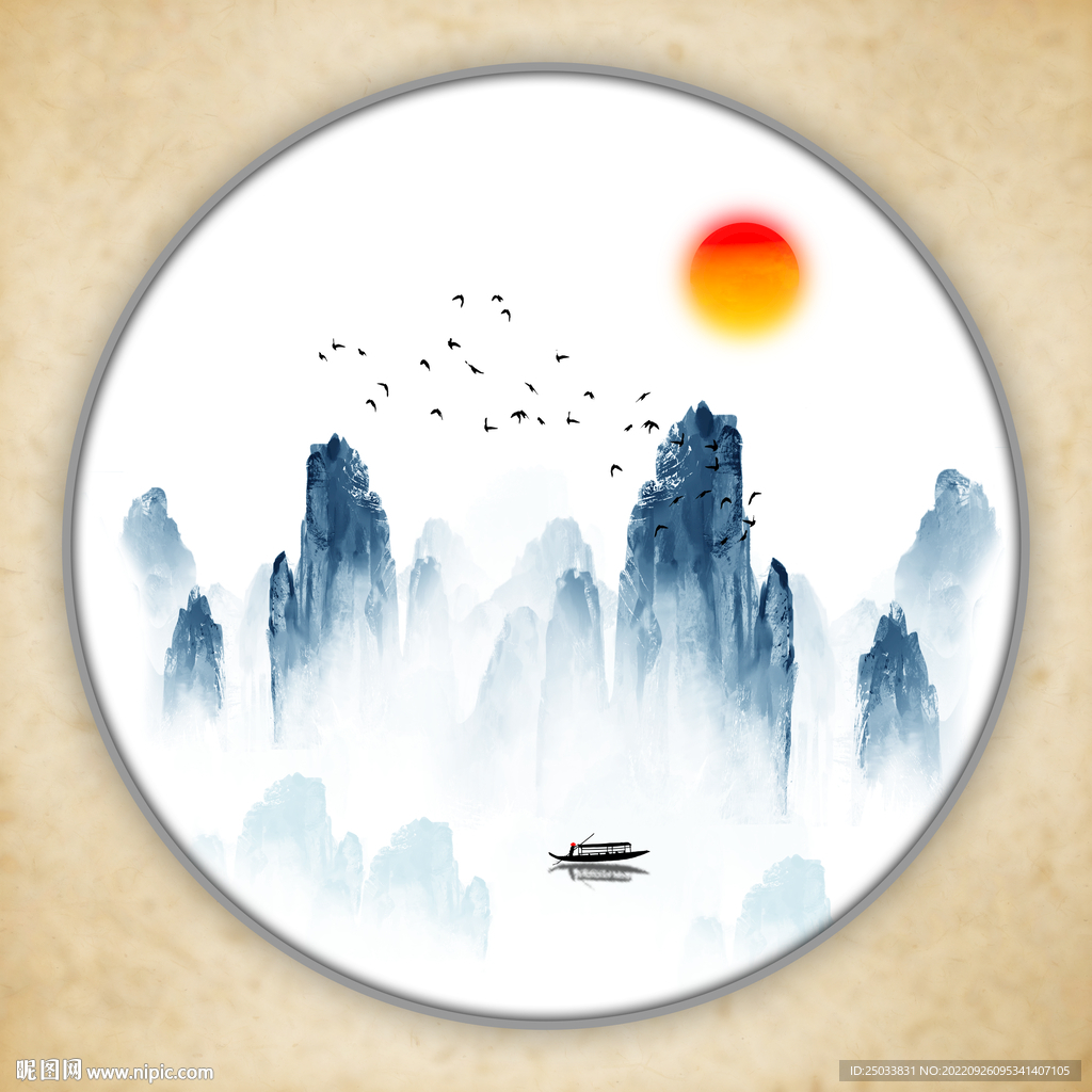 圆形山水挂画