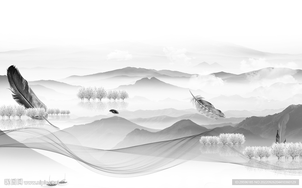 人气 中式风山水画 TIF分层