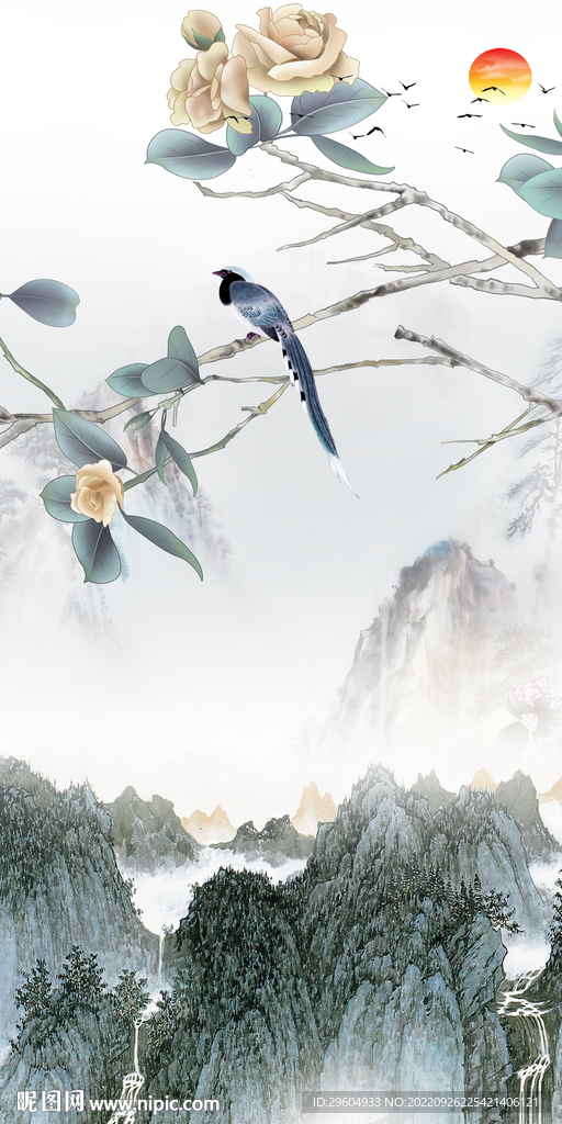 花鸟 现代山水玄关 TIf分层