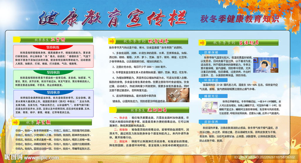 秋季养生健康教育宣传栏