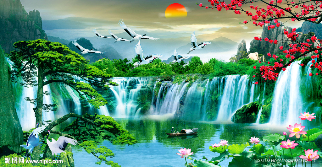 旭日东升山水画