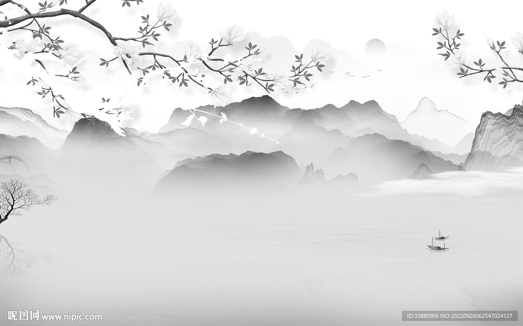 沙发大气灰山水画 tiF分层