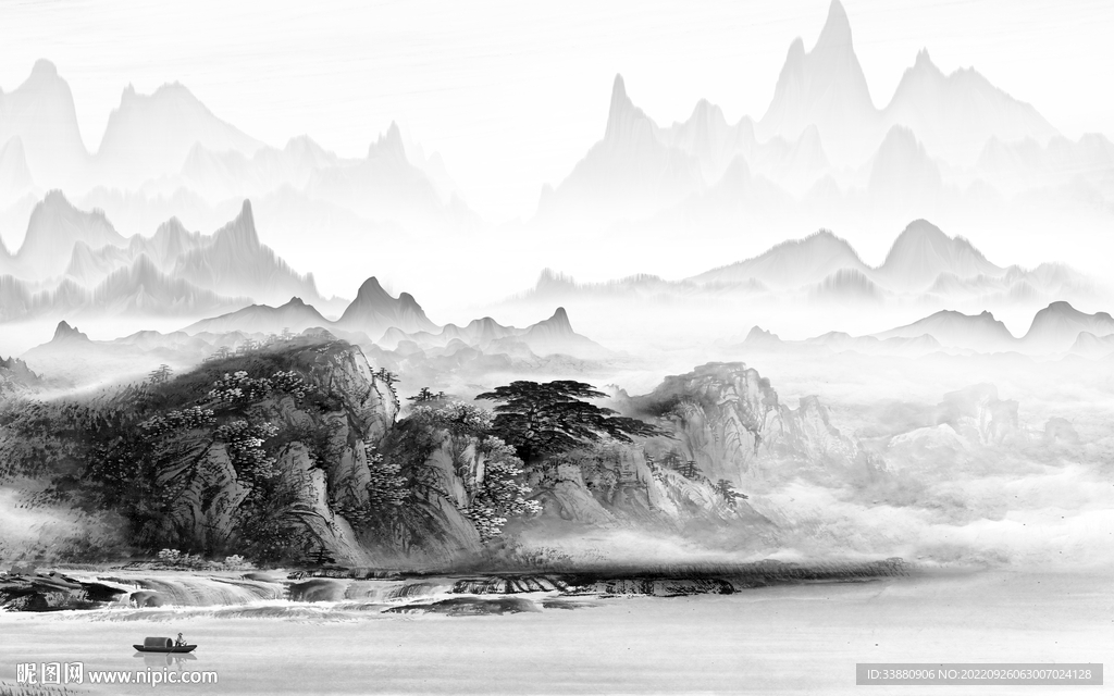 别墅 大气灰山水画 tiF分层