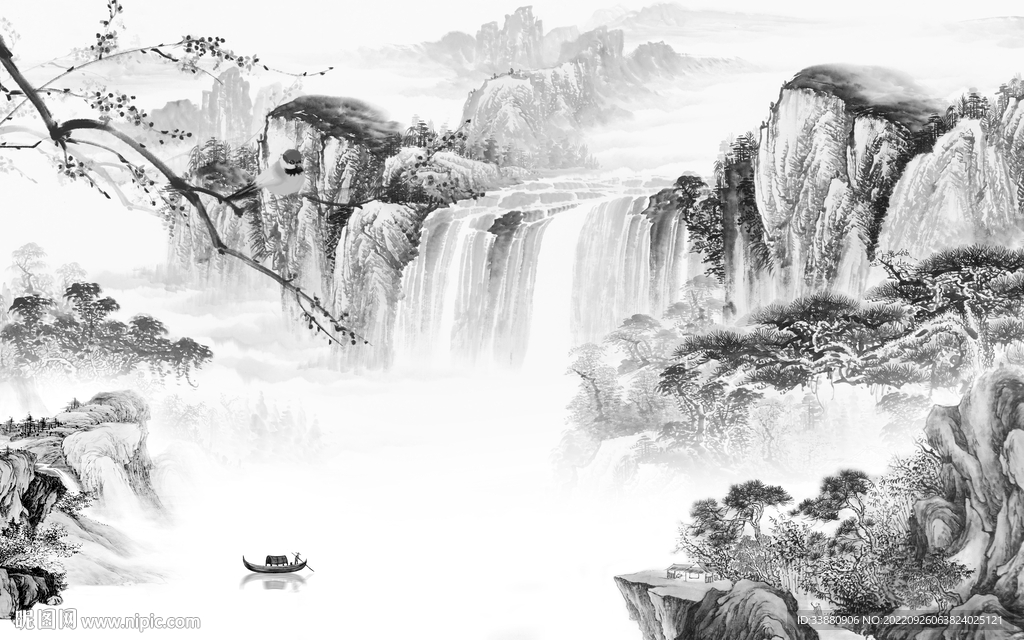 客厅大气灰山水画 tiF分层