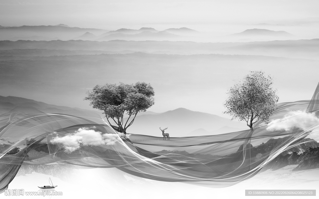 水墨 大气灰山水画 tiF分层