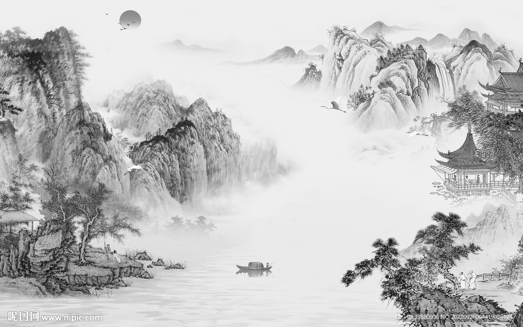 新款大气灰山水画 tiF分层