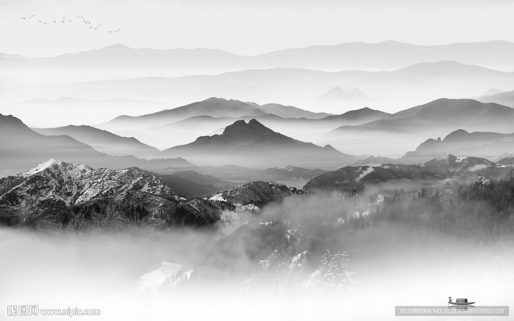 最新大气灰山水画 tiF分层