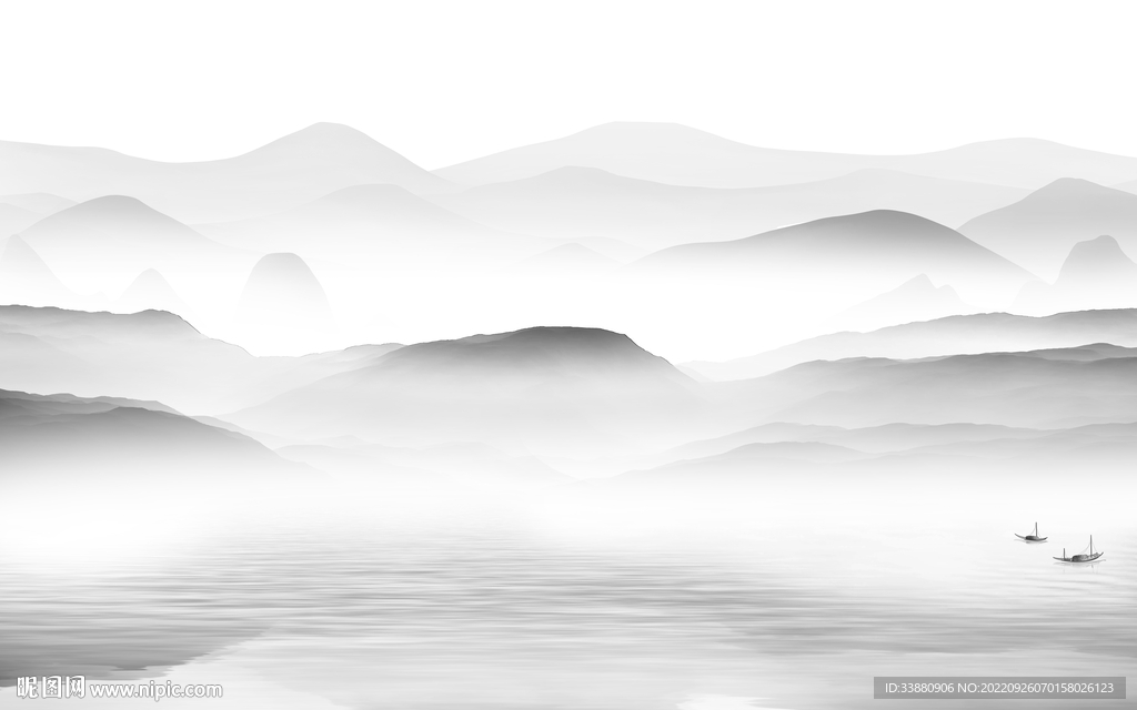 背景墙简约灰色山水 tiF分层