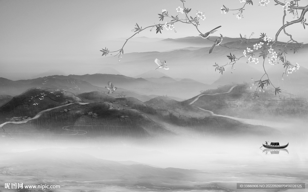 高端 大气灰山水画 tiF分层