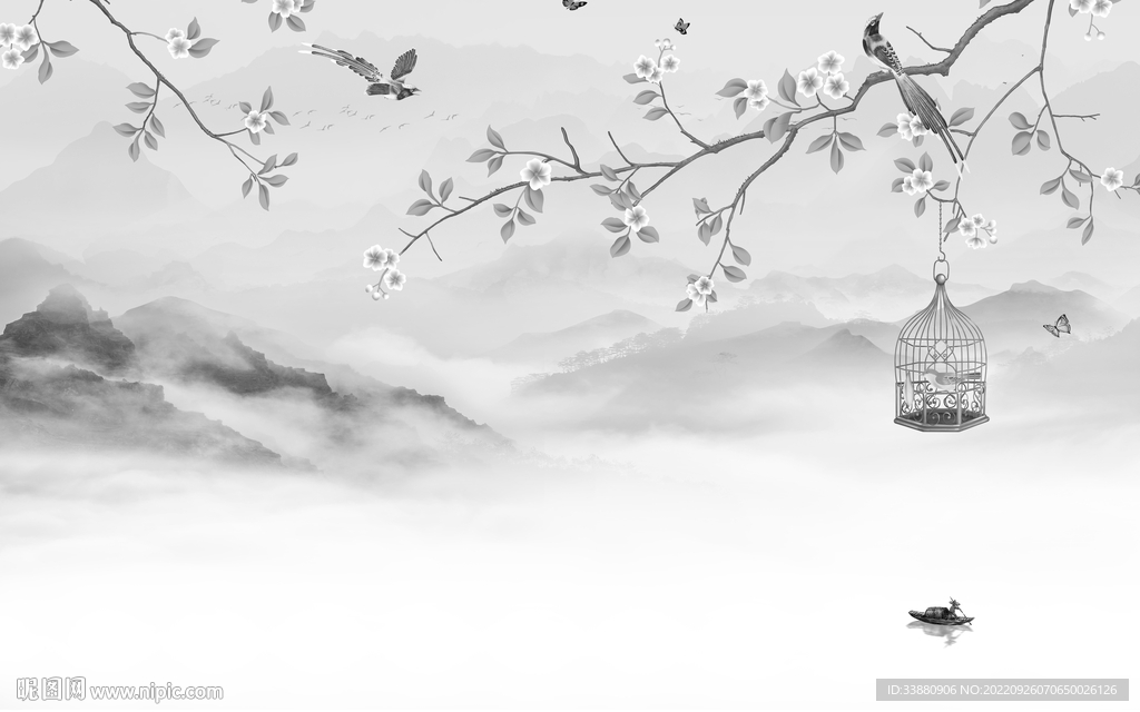 高档大气灰山水画 tiF分层