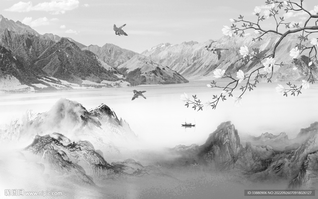 新上架简约灰色山水 tiF分层