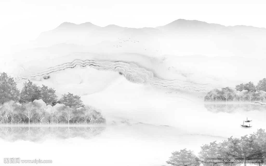新中式简约灰色山水 tiF分层