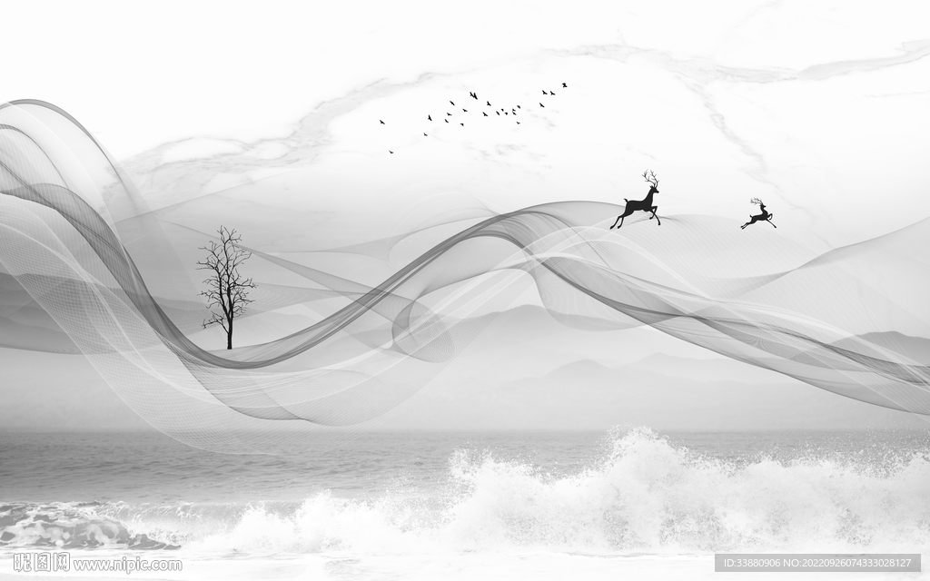 现代 简约灰色山水 tiF分层