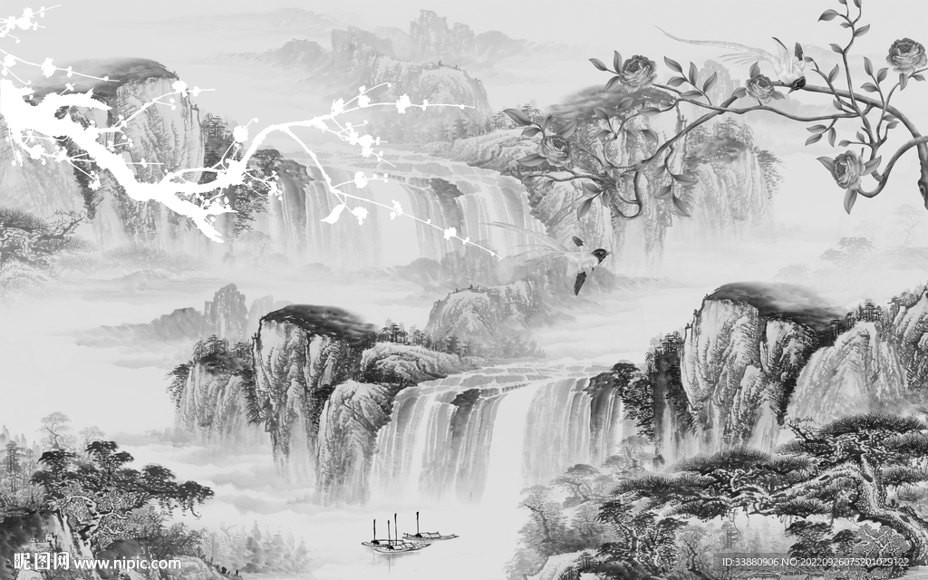 高档 简约灰色山水 tiF分层