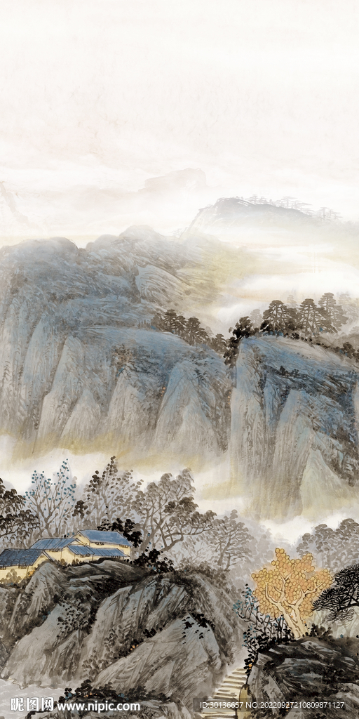 古风高档山水玄关 TiF分层