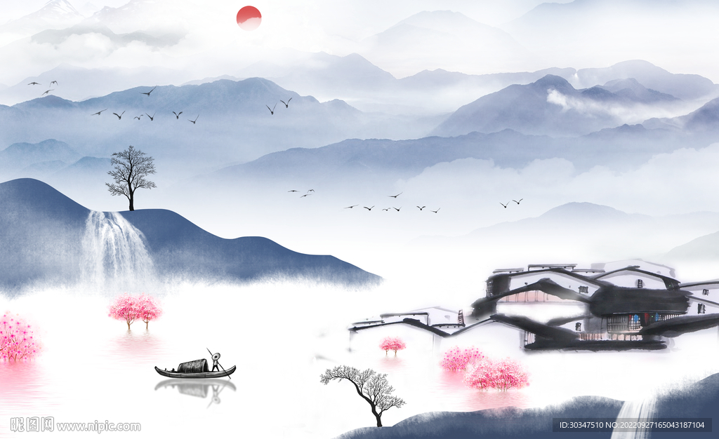 江南水乡水墨画