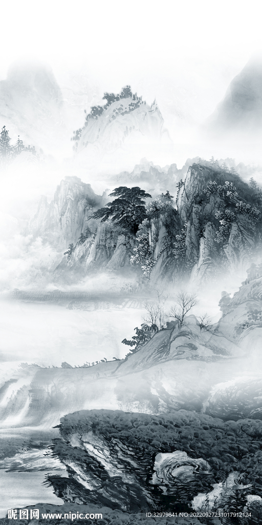 国画 大气山水玄关 TIf分层