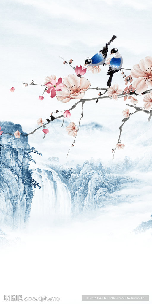 花鸟玄关中式山水 TIf分层
