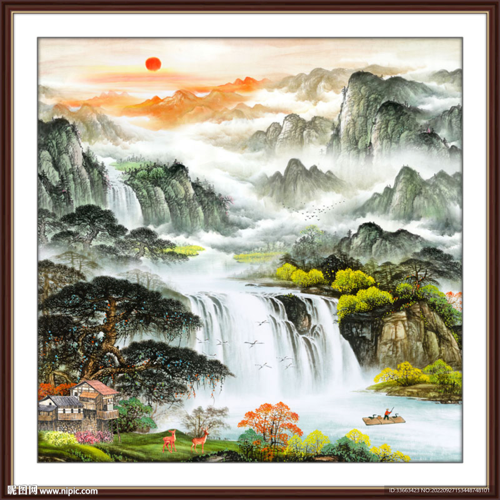 富水长流国画源远流长风水画