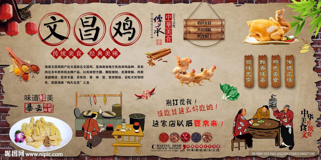 文昌鸡背景墙