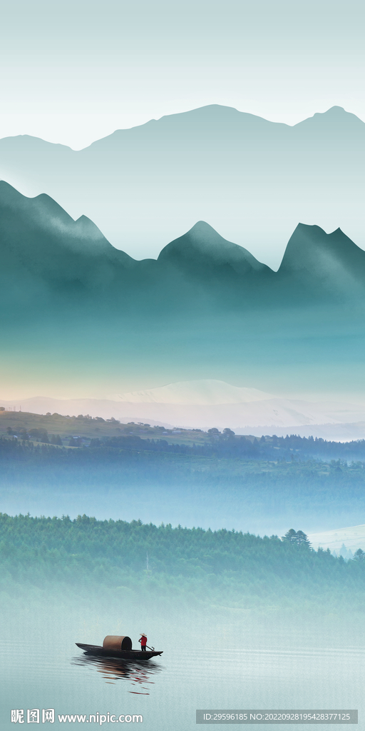 中国风简约玄关山水 Tif分层