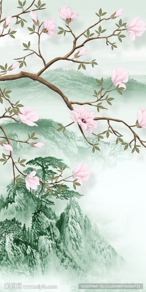 高清 玄关中式山水 TIf分层