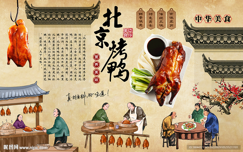 中华美食北京烤鸭工装背景墙