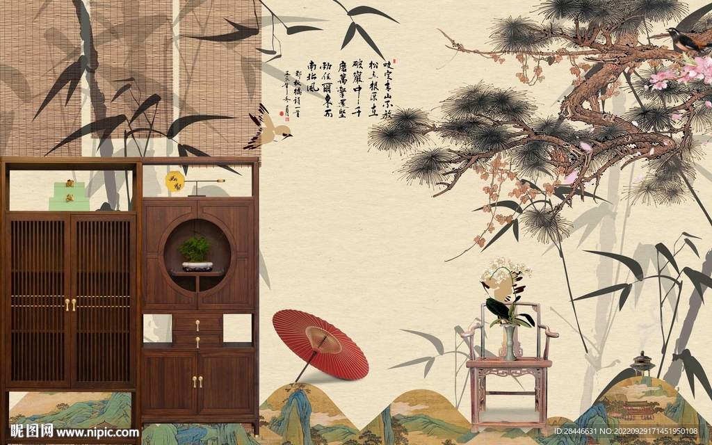 新中式背景墙 