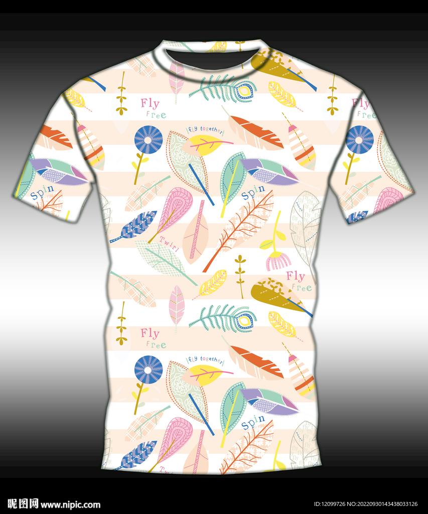 条纹叶子数码印花