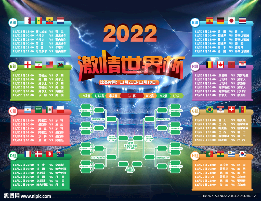 2022世界杯比赛时间表