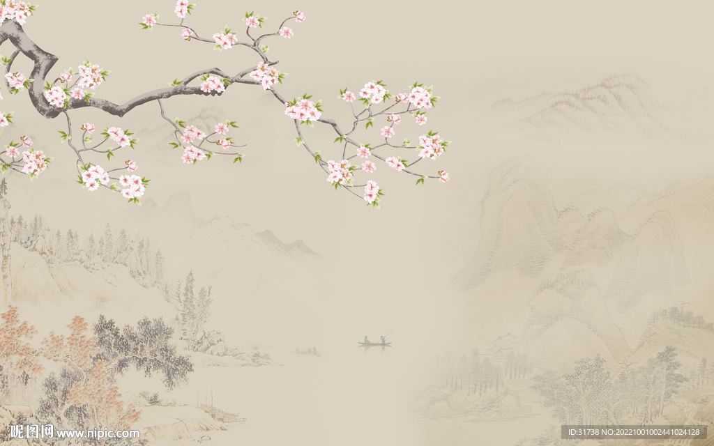 新中式花鸟画背景墙