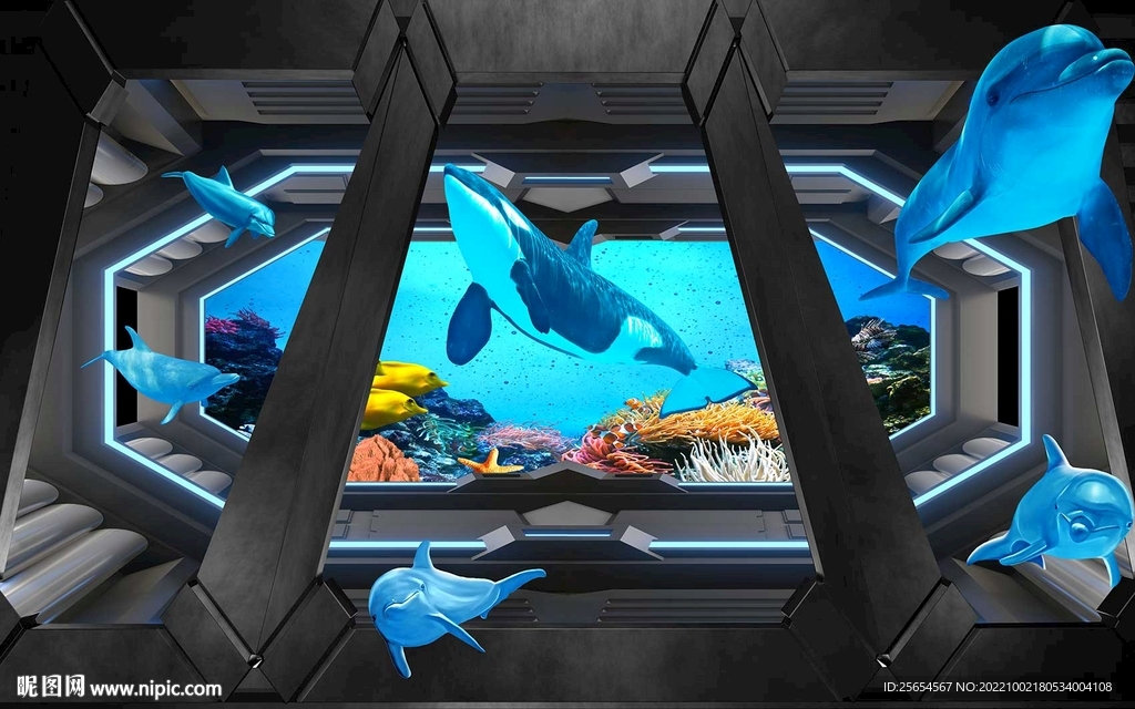 海底世界3D创意背景墙