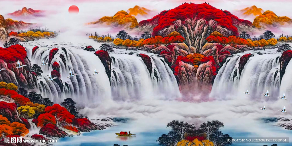 国画流水生财鸿运当头