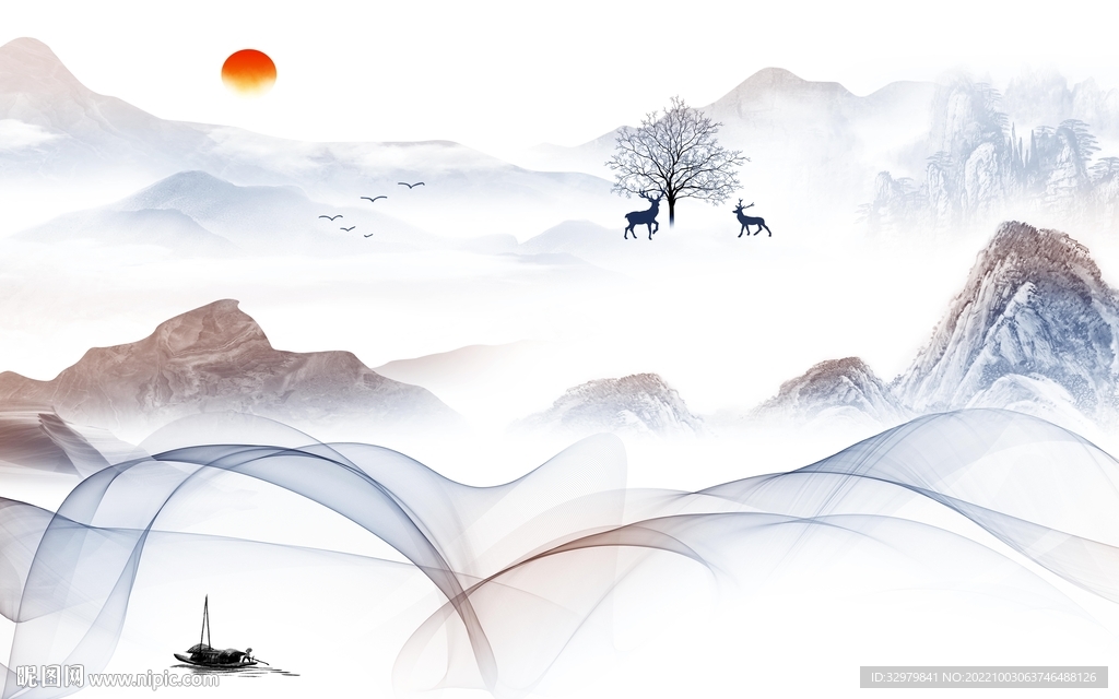 现代最新款山水画 tIf分层